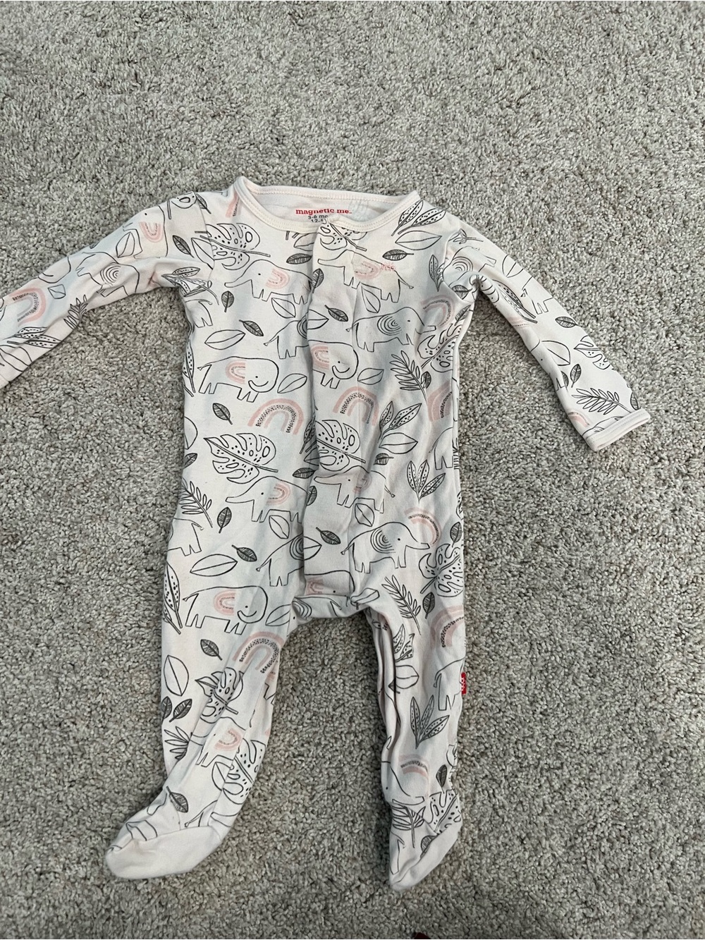 Magnetic Me Pink and Gray Elephant & Leaf Footed One-Piece
